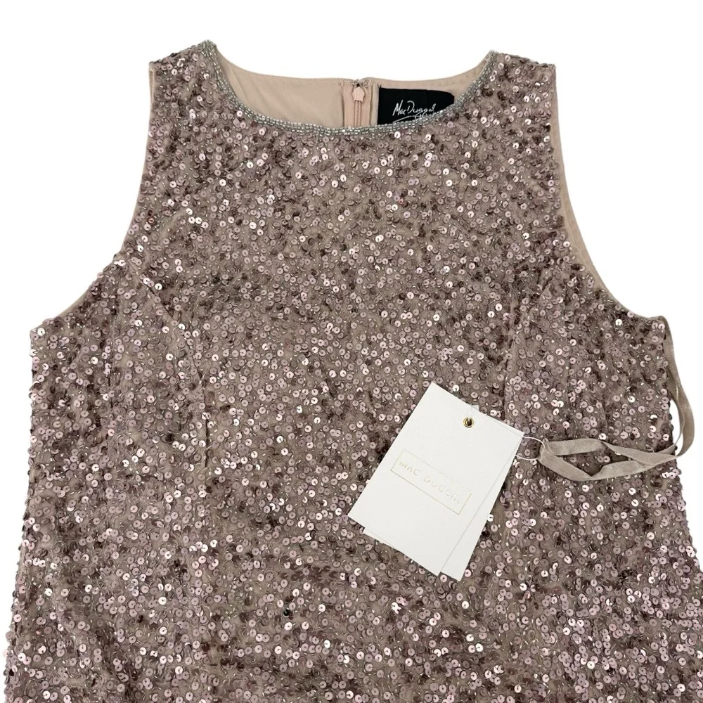 Mac Duggal 5526 Rosewood Rose Gold Sequin Jewel Neck Tea Length Dress NWT 12 - Picture 11 of 15